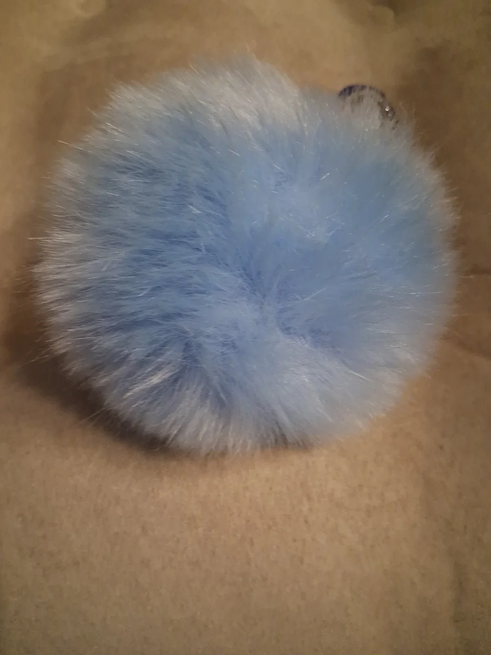 Blue Faux Fur Pom-Pom Keychain with Rhinestone Hamsa Charm NWT
